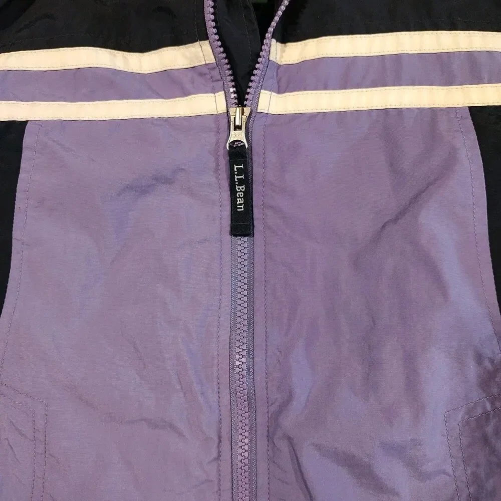 LL Bean Jacket Kid's Medium 10/12 Purple Full Zip Windbreaker Zip Pockets Hooded